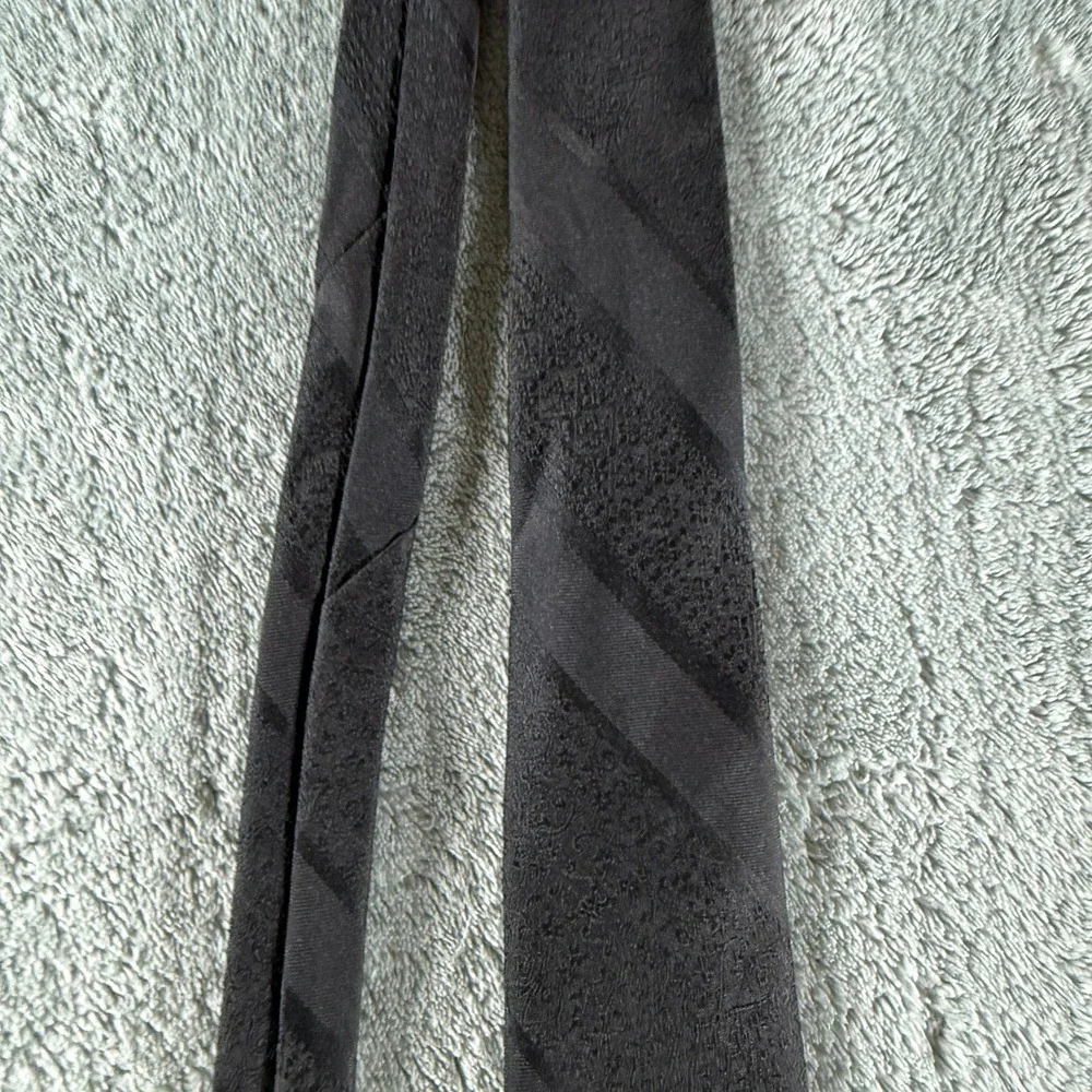 Michael Angelo Mens Silk Tie Black Tonal Paisley Stripe Formal Necktie